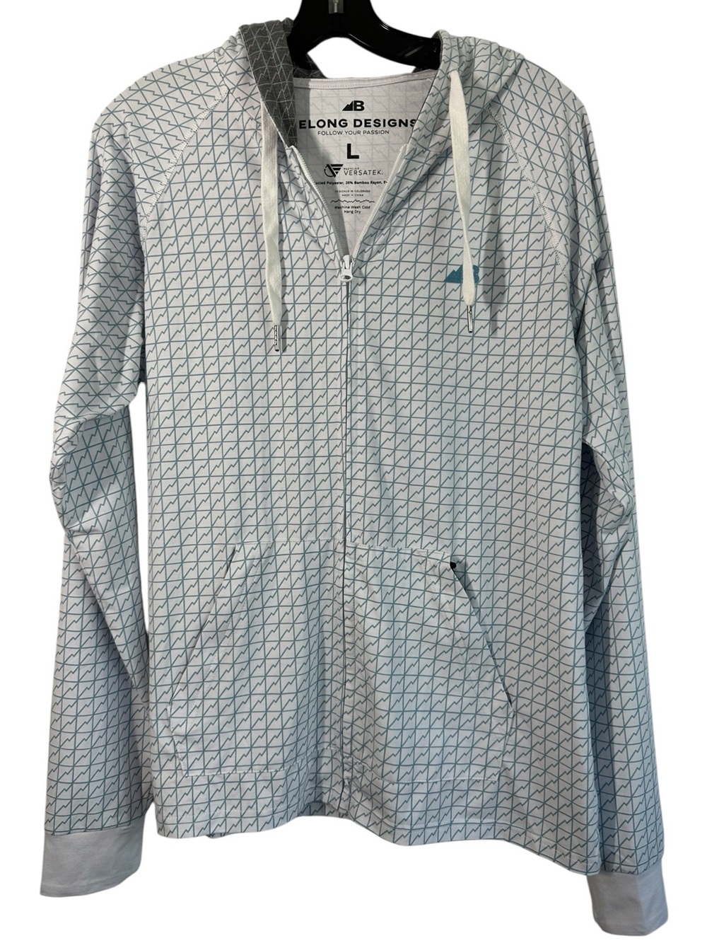 Belong Designs Women Sweatshirt Large Blue White Geometric Zip Hoodie Versatek